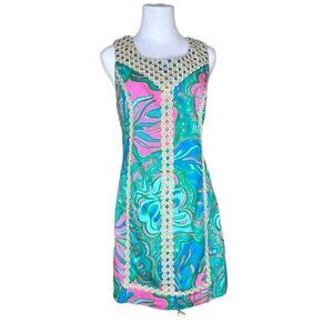 Lilly Pulitzer MacFarlane Gold‎ Lace Multi Lilly Lounge sz 6 Shift Dress $198